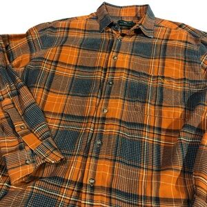 Men's Rodd and Gunn Outdoor Classics Orange Cotton Flannel Plaid Shirt L